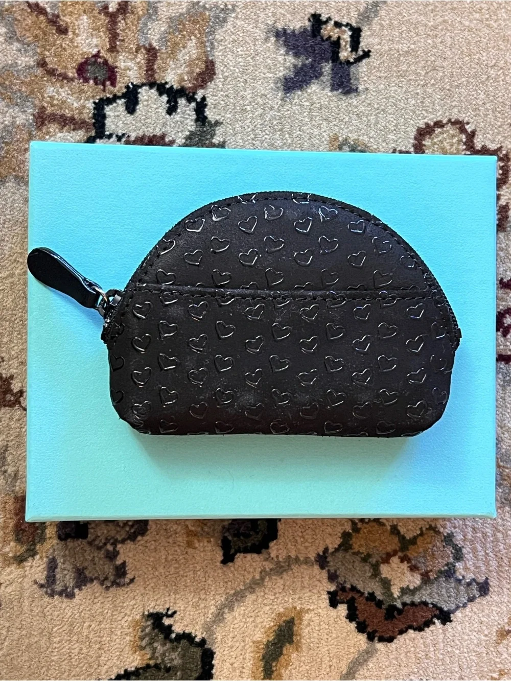 Tiffany & Co. Elsa Paretti Open Heart Black Heart Leather Zip Pouch Coin Purse